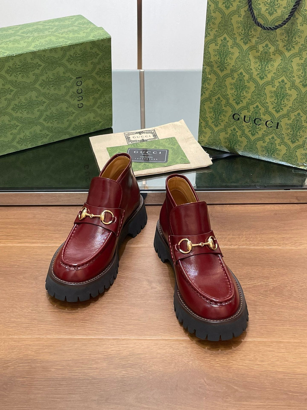 HORSEBIT ANKLE BOOTS 4.5CM IN BURGUNDY RED CALFSKIN