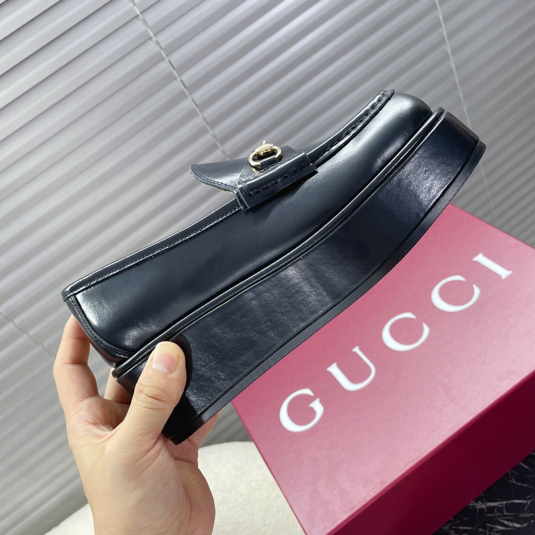 HORSEBIT PLATFORM LOAFER IN BLACK CALFSKIN