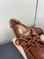 LACE-UP LOAFERS WITH THICK SOLE IN RED BROWN SHINY SHEEPSKIN