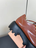 LACE-UP LOAFERS WITH THICK SOLE IN RED BROWN SHINY SHEEPSKIN