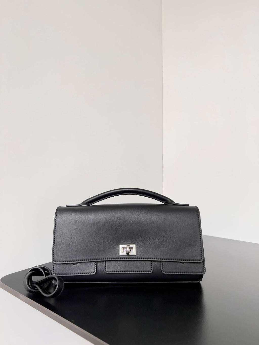 BEL AIR CLUTCH 27 IN BLACK NAPPA LAMBSKIN SILVER HARDWARE