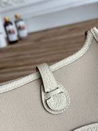 MINI NEO 17 EVELYNE BAG IN OYSTER TAN CANVAS AND WHITE CALFSKIN