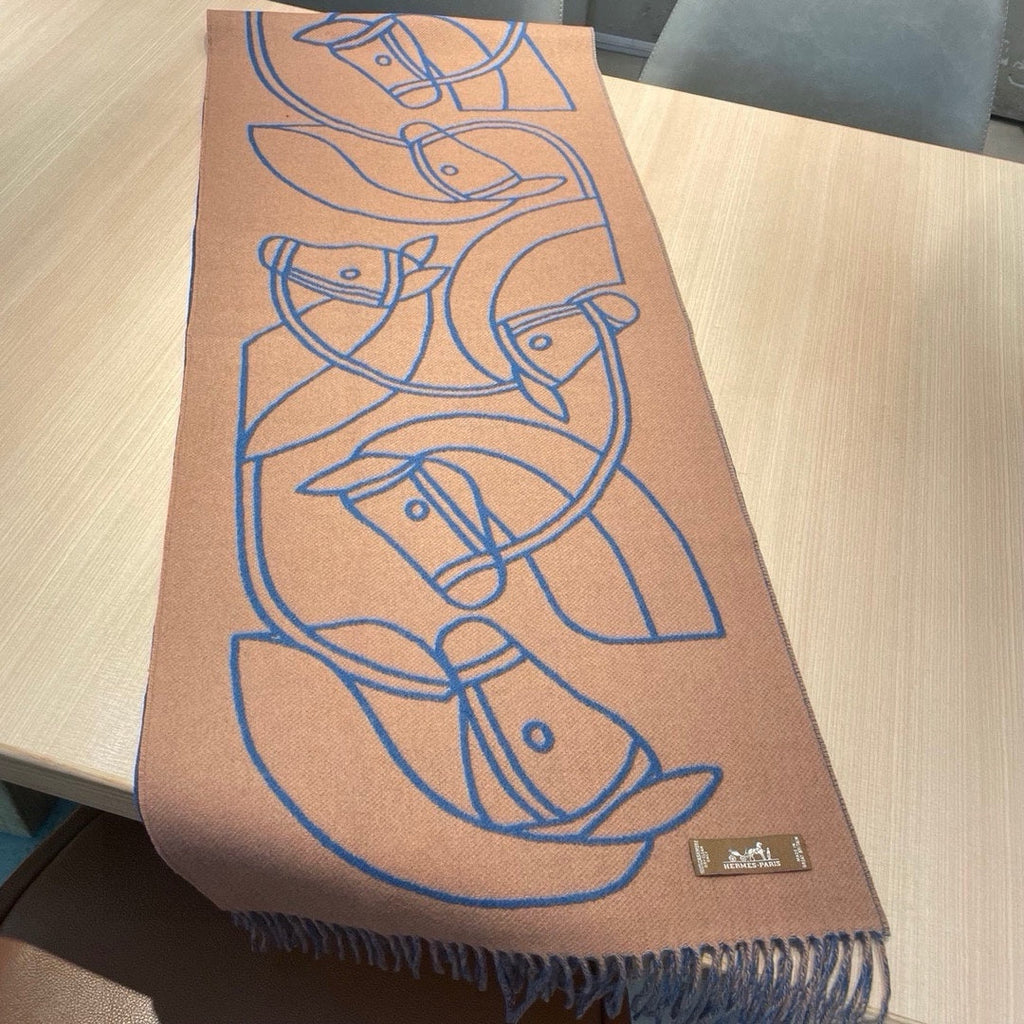 CASAQUE ENTRELACS EQUESTRES 190 CM SCARF IN AZURE BLUE CASHMERE