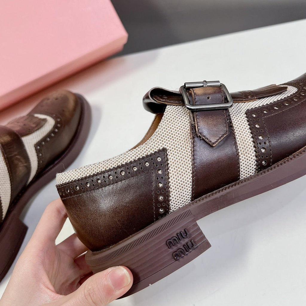 UNIQUE THICK-SOLED OXFORD SHOES WOOD MIX CREAM CALFSKIN