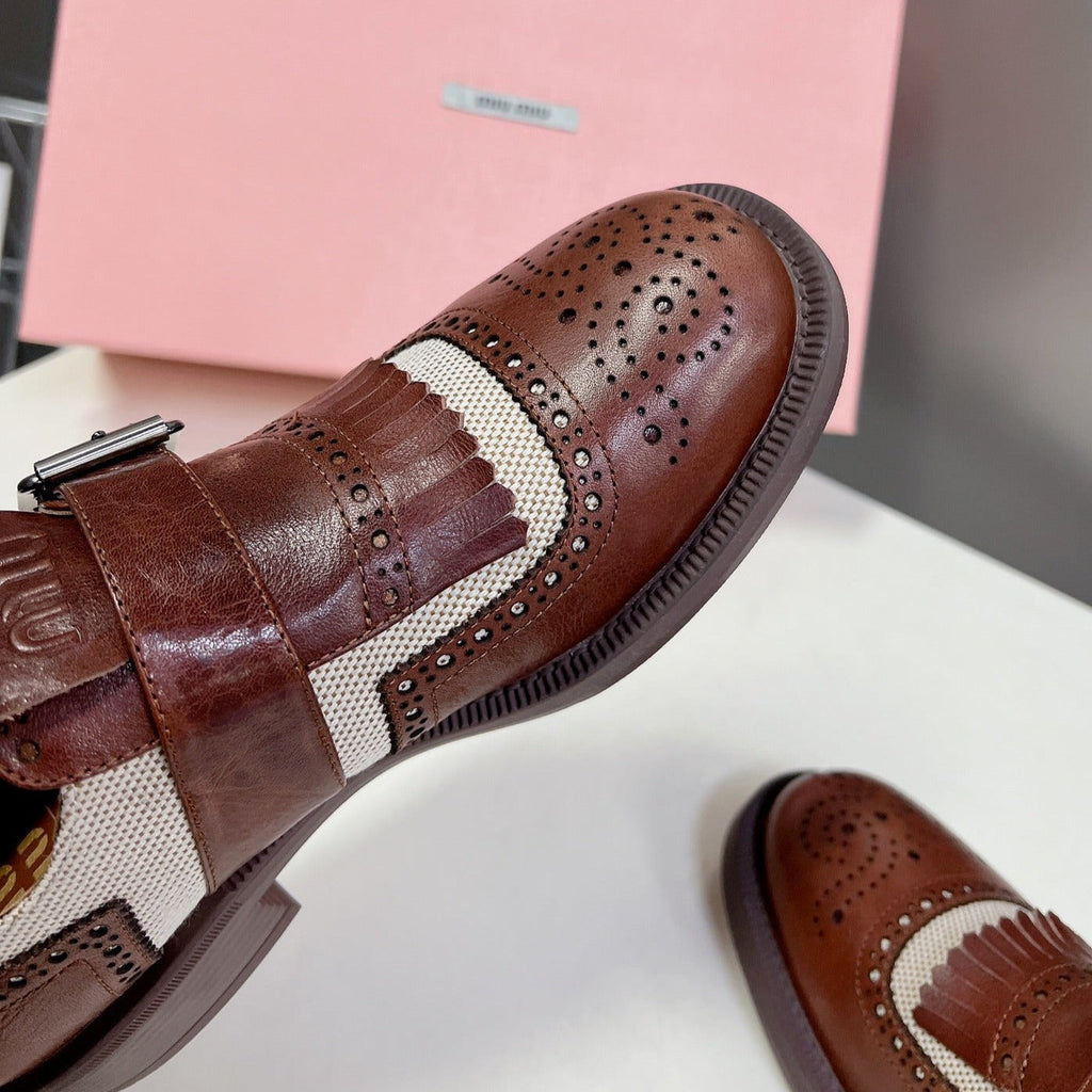 UNIQUE THICK-SOLED OXFORD BRIGHT BROWN MIX CREAM CALFSKIN