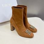 ICON HEELED ANKLE BOOT BRONZE BROWN SUEDE 8 CM WITH GOLD LOGO