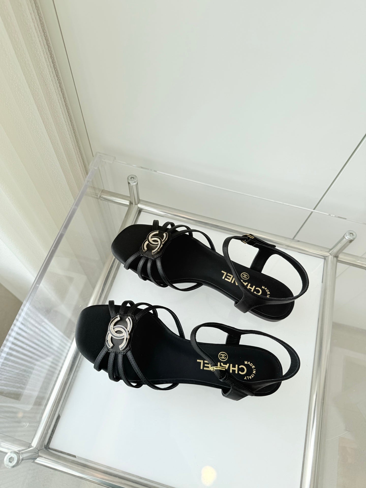 FLAT SANDALS 1 CM IN BLACK LAMBSKIN